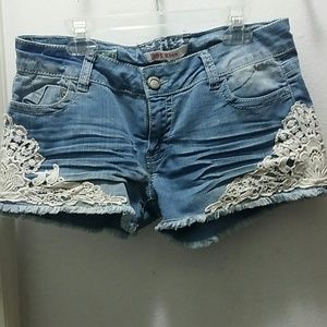 Denim lace shorts