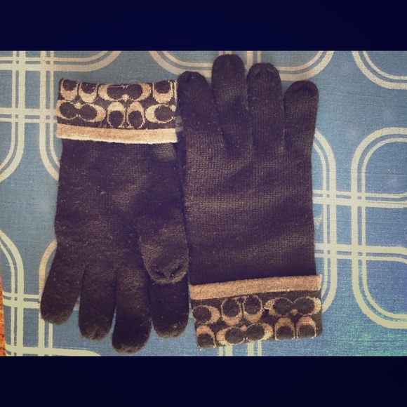 Black and Grey Coach Gloves