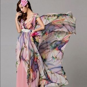 floral chiffon short sleeve dress