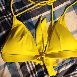 Yellow halter triangle swim top