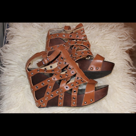 Strappy Leather Wedge Sandal Brown 9.5