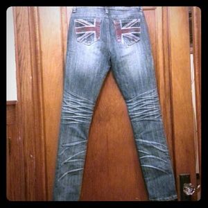 NWOT Skinny Jeans with British Flag Detailing!