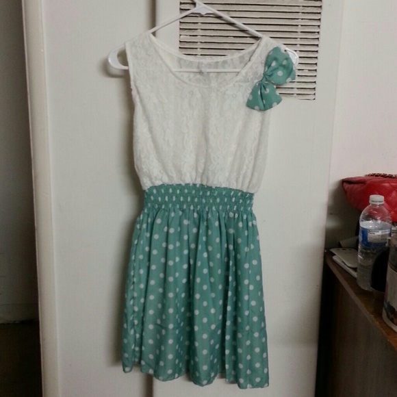 Teal green polka dots dress