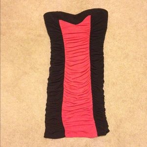 Homecoming?  Red and black strapless dress