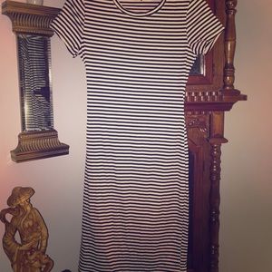 Striped dress with open back.