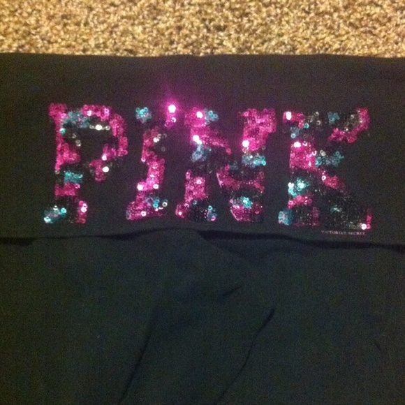PINK blue, pink and black sequined yoga pants