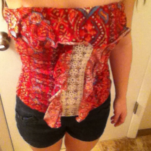 Red and blue tribal print romper