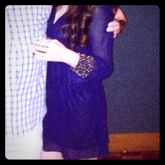 Royal blue dress or tunic with studded gold cuffs