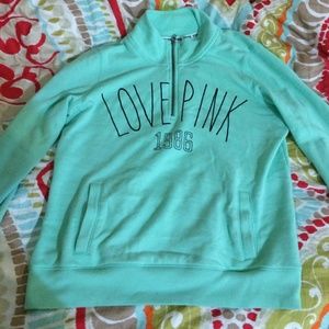 VS PINK Mint Green Half Zip Pullover Sweatshirt