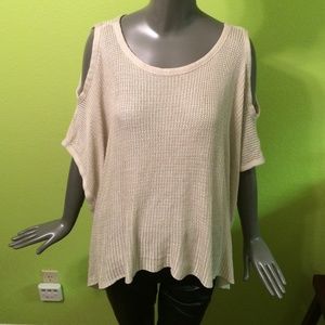 Beige Cold-Shoulder Poncho Style Sweater