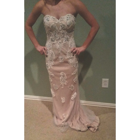cream and white lace Prom Dress