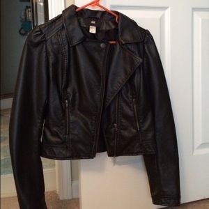 Black H&M faux leather moto jacket