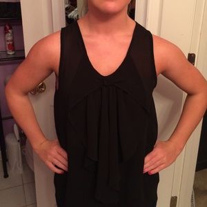 Black silky tank with flowy bow down front