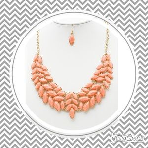 Coral and gold tear drop statement necklace