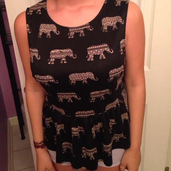 Elephant Patterned Peplum Tank
