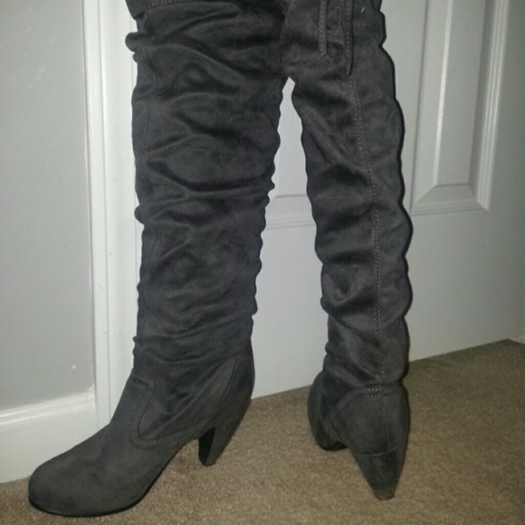 Gray thigh high boots