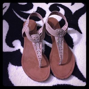 Nude and gem Madden girl slight heel sandals