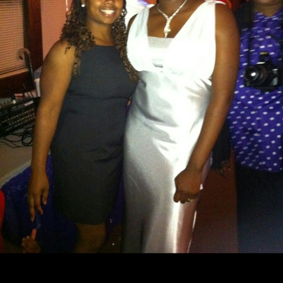 Satin silver formal gown