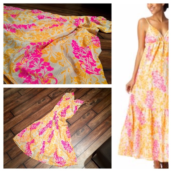 Old Navy Maxi pink & yellow shimmering dress