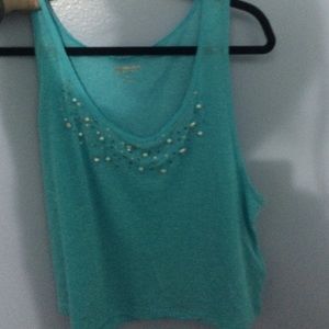 Aqua blue muscle tank with diamonds and pearls