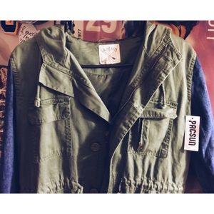 Olive green wig denim mesh coat