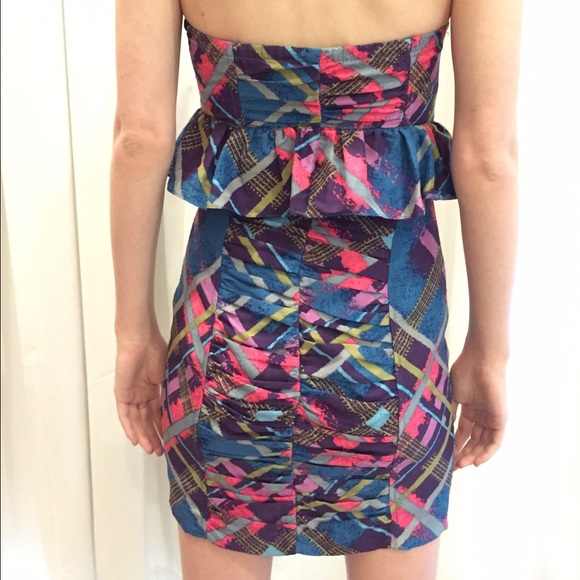 Body Con Strapless Silk Plaid Dress - Picture 2 of 4