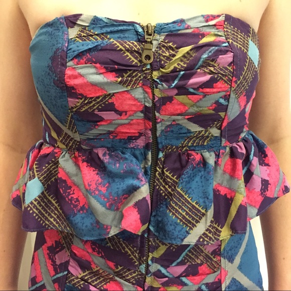 Body Con Strapless Silk Plaid Dress - Picture 3 of 4