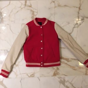 Leather varsity jacket