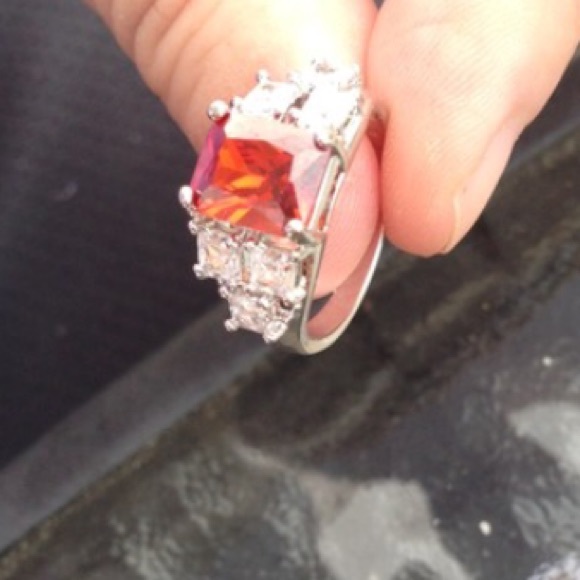 Lab Garnet & Topaz Ring Sterling Band Size 5 - Picture 3 of 4