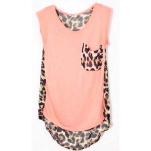SheInside Coral and Sheer Cheetah Print Top - Picture 1 of 4