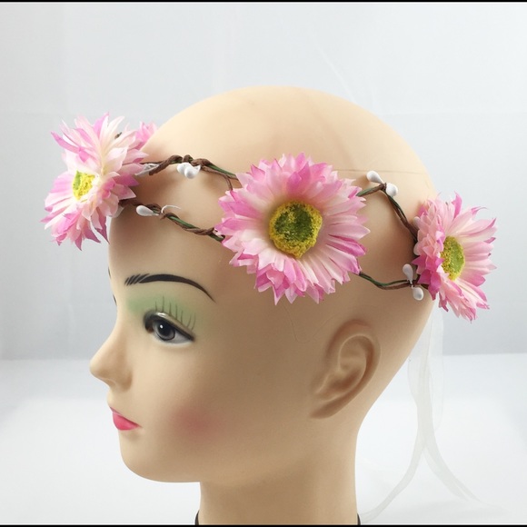 NEW PINK DAISY FLOWER HEADBAND CROWN GARLAND