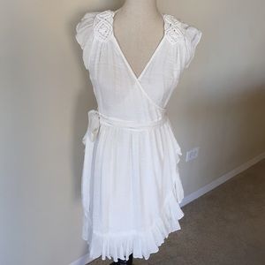 White linen wrap dress