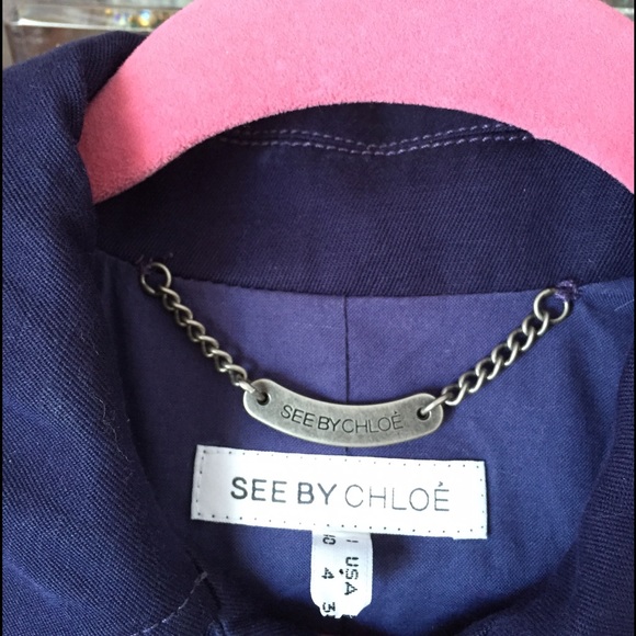 New! See by Chloe Navy Ruffle Crop Jacket Coat - Picture 2 of 4