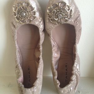 Gold Tahari Foldable Ballet Flat With Flower