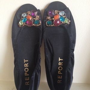 Report Black Peep Toe Flat With Embellishment