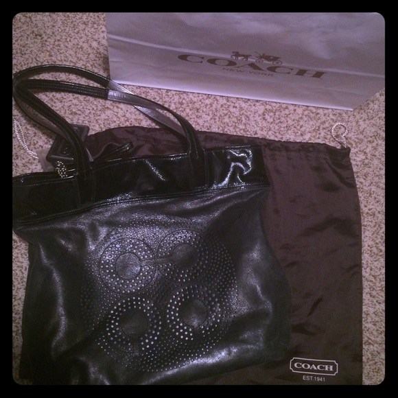 Black & silver/grey leather coach purse