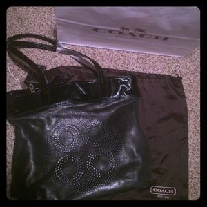 Black & silver/grey leather coach purse