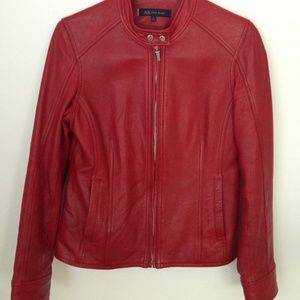 Anne Klein red leather motto jacket