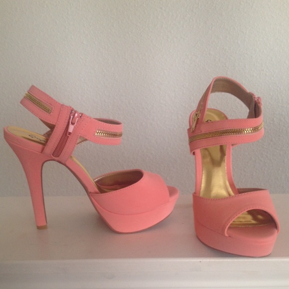 coral open toe heels