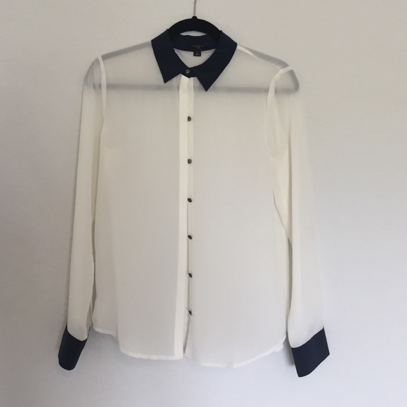 Navy + cream silk blouse, size 4!