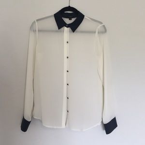 Navy + cream silk blouse, size 4!