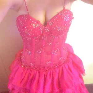 Hot pink corset formal dress