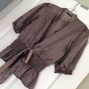 Silk-like Brown and cream polka dot blouse