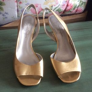 Jessica Simpson gold heels