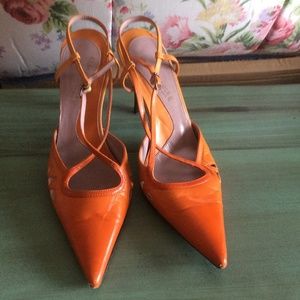 Orange peep toe heels