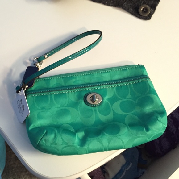 Coach green wristlet