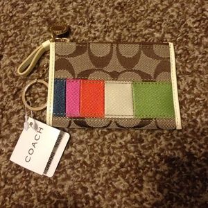 Coach color block tan and beige coin purse