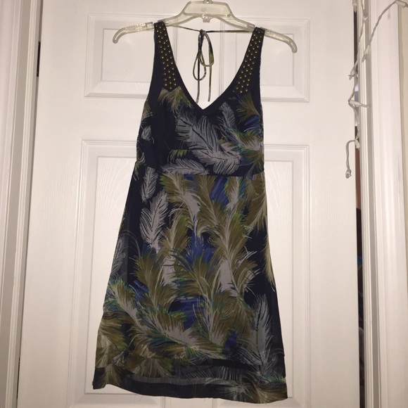 Palm leaf navy and multicolored dress