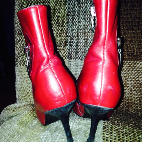 Hot Red Pointed Toe Ankle Boots - Picture 2 of 4
