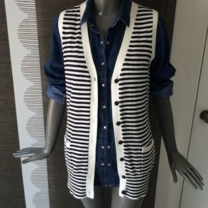 Forever 21 Button Up Navy and Cream Striped Vest